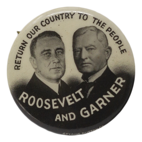 Franklin D. Roosevelt Photo Jugate Campaign Pin From 1932 -- ''Return Our Country to the People''